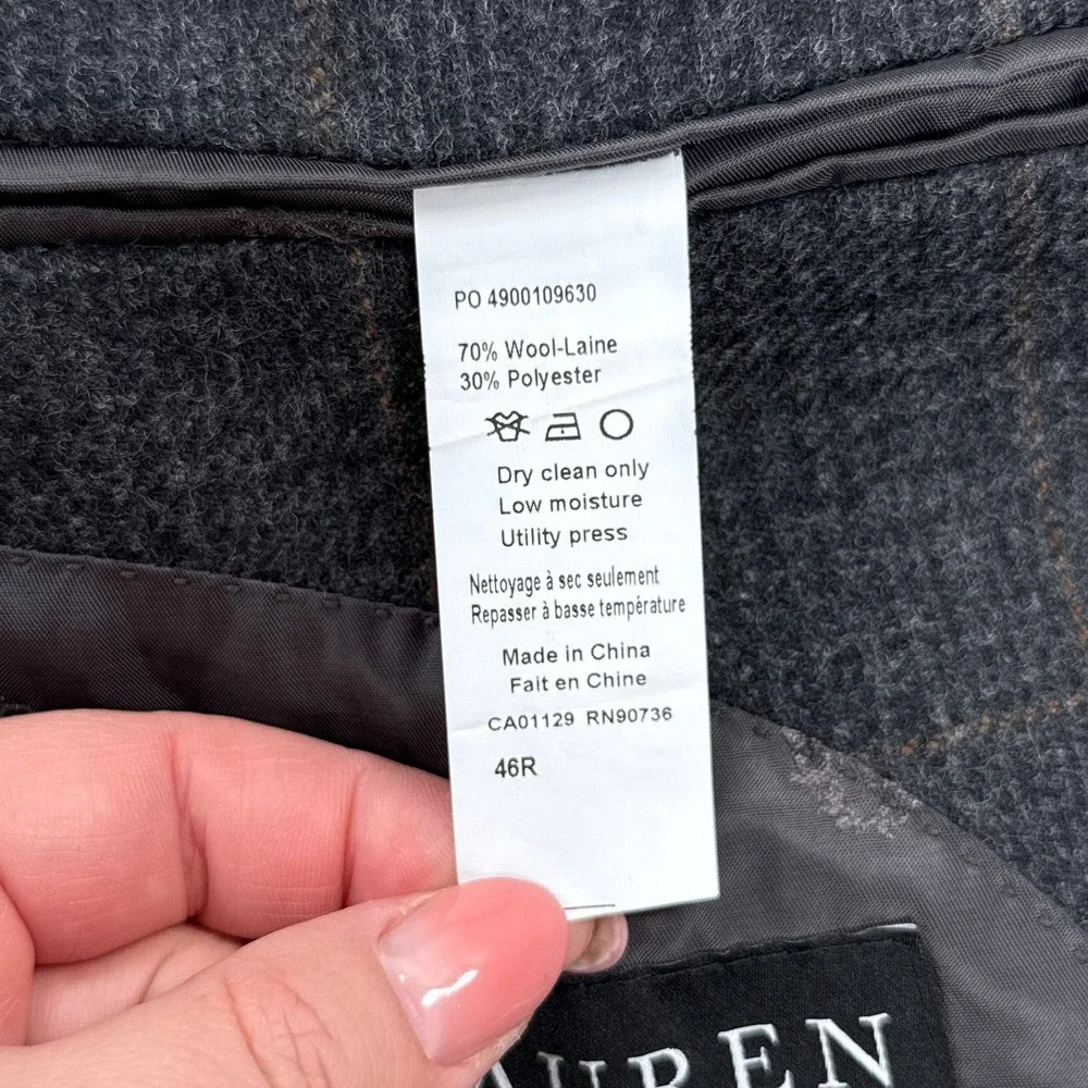 Lauren Ralph Lauren Mens Blazer 46R Charcoal Plaid Wool Sport Coat Old Money